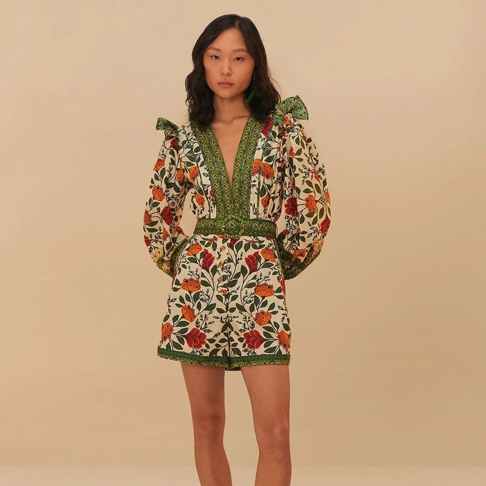 Farm Rio: Sand Garden Tapestry Organic Cotton Romper - Picture 1 of 11